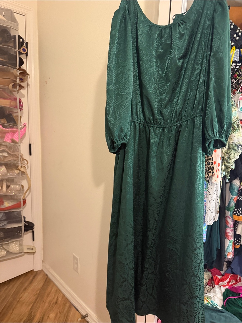 Sandra Darren Emerald Green Maxi Dress with Subtle Jacquard